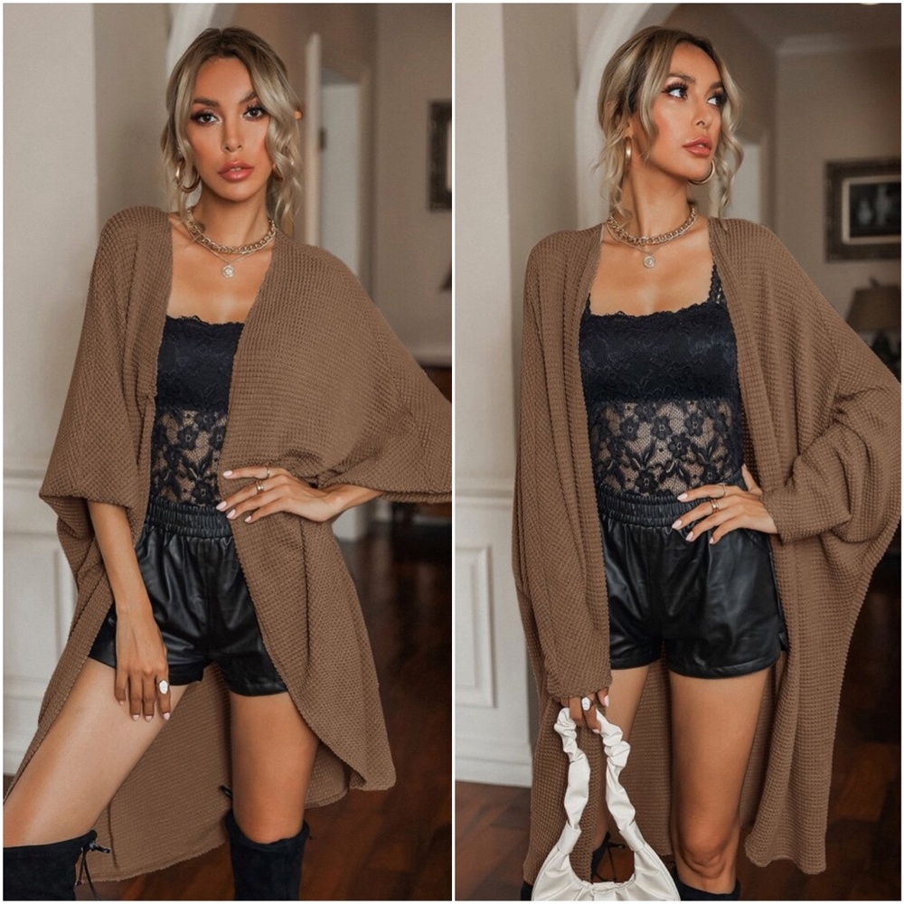 brown open front dolman sleeve knit cardigan - Picture 3 of 3